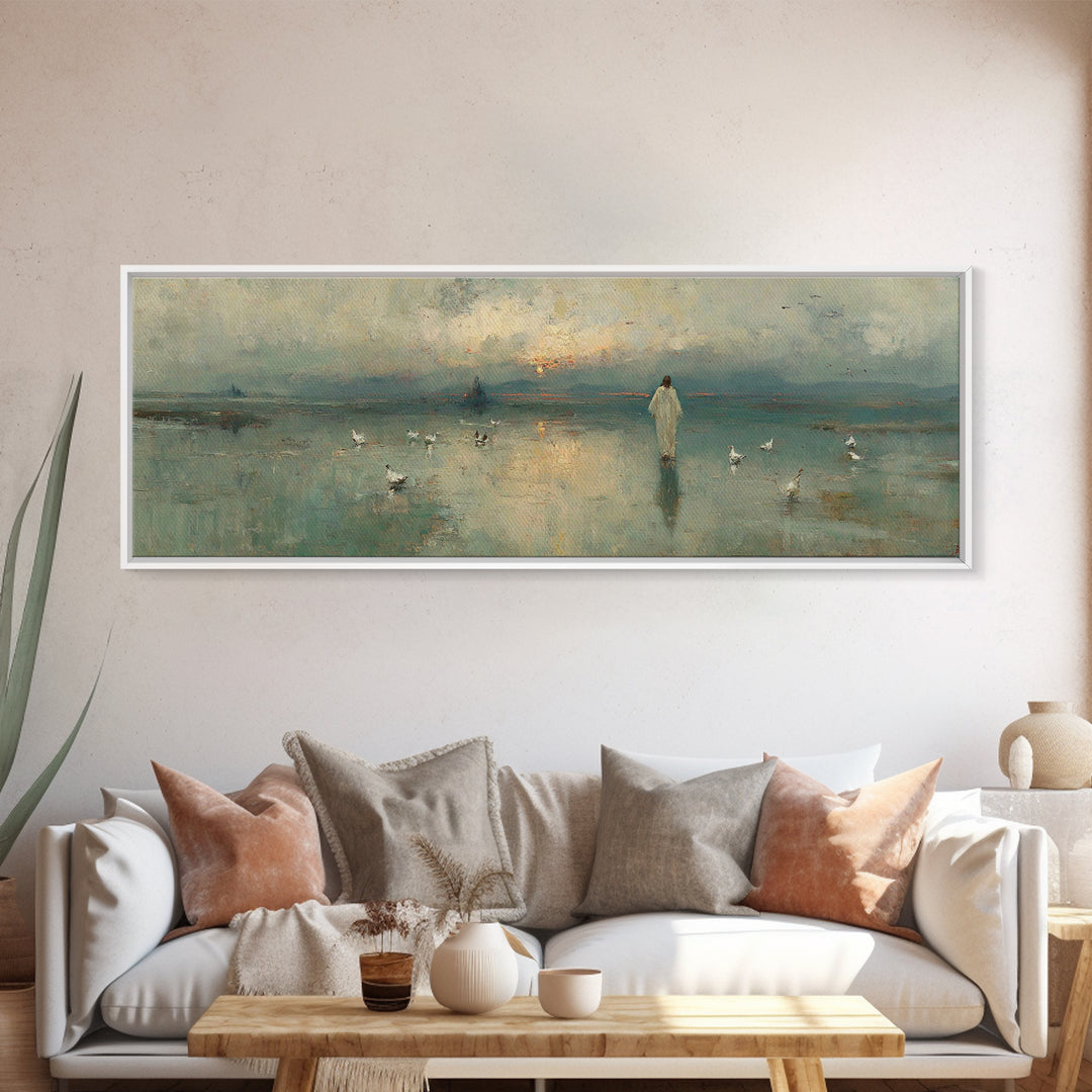 Light Of His Steps – Framed Canvas Print – Christian Wall Art – Panoramic Art – Christian Art Canvas – Jesus Painting