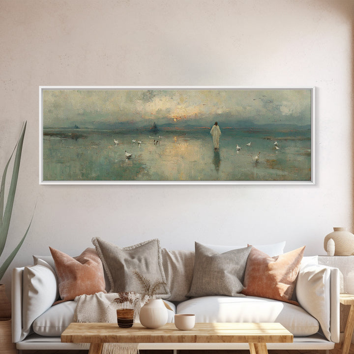 Light Of His Steps – Framed Canvas Print – Christian Wall Art – Panoramic Art – Christian Art Canvas – Jesus Painting