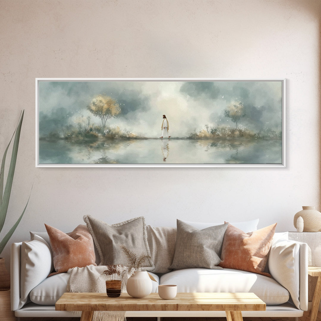 Walk Of Peace, Framed Canvas Print, Christian Wall Art, Christian Art Canvas, Panoramic Art, Large Jesus Painting