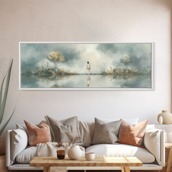 Walk Of Peace, Framed Canvas Print, Christian Wall Art, Christian Art Canvas, Panoramic Art, Large Jesus Painting