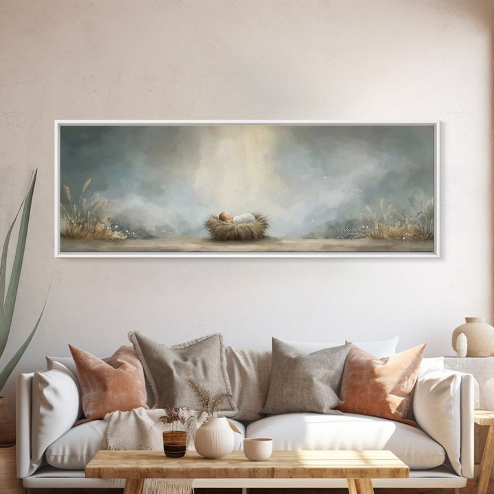 Heavenly Dawn Cradle – Framed Canvas Print – Christian Art – Panoramic Wall Art – Christian Christmas Art – Christian Art Canvas – Christma