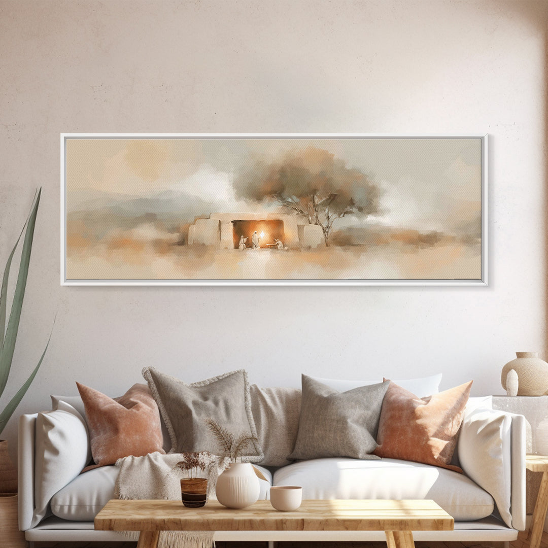 Nativity Hill Light – Framed Canvas Print – Panoramic Print – Christian Christmas Art – Christian Wall Art – Jesus Art Print – Christmas Ar