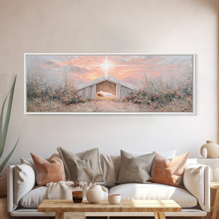 Manger Star Rising, Framed Canvas Print, Panoramic Art, Christian Wall Art, Christian Christmas Art, Jesus Art Print, Christmas Canvas Wall