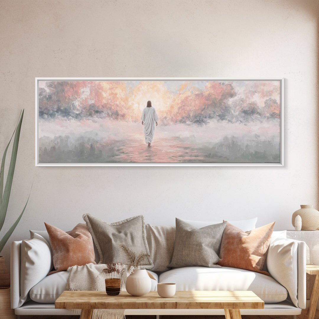 Radiant Glory Walk | Framed Canvas Print | Jesus Christmas Art | Christian Art Canvas | Modern Christian Art | Panoramic Frame | Christian