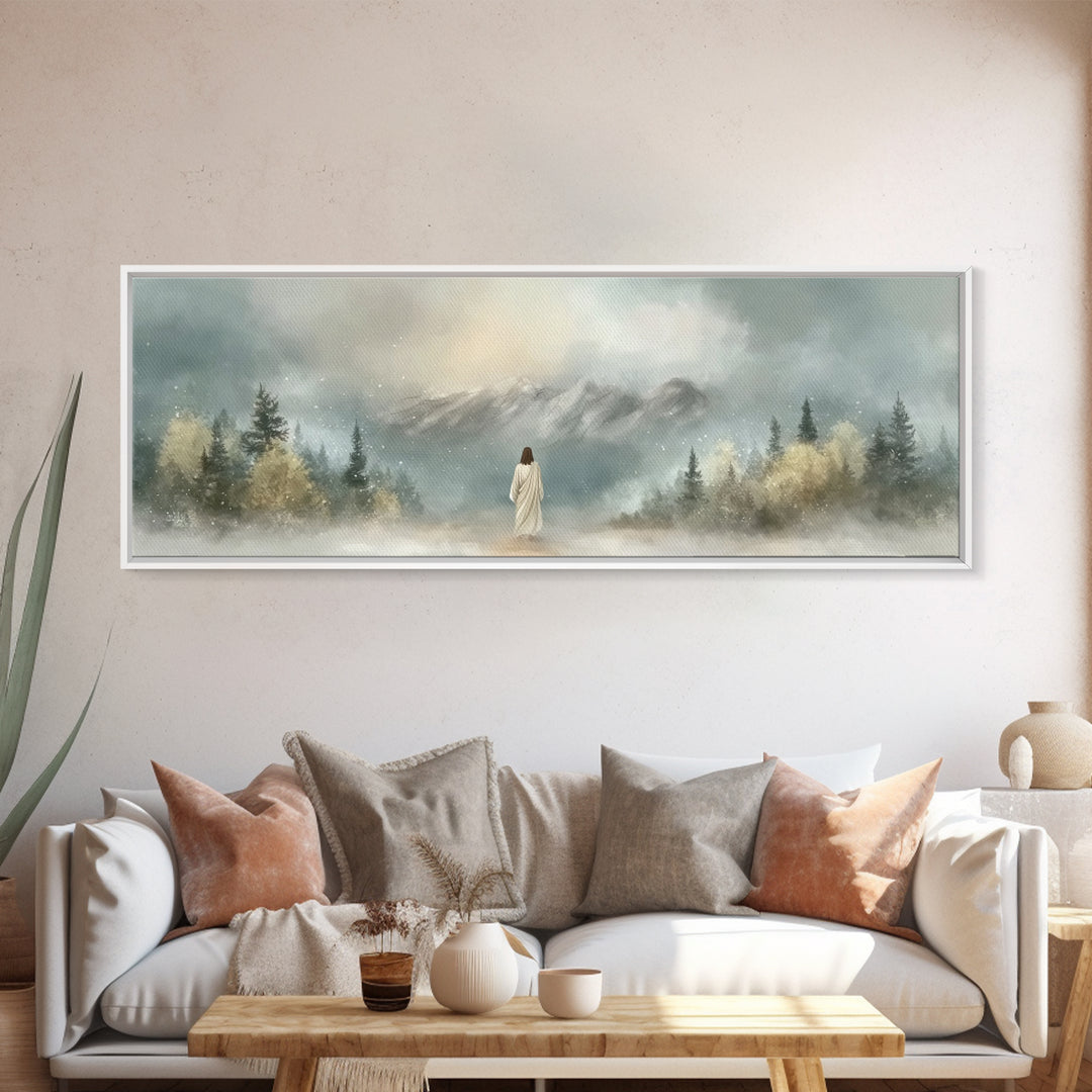 Morning Grace Walk, Framed Canvas Print, Christian Wall Art, Christian Art Canvas, Jesus Art Print, Panoramic Painting, Modern Christian Pa