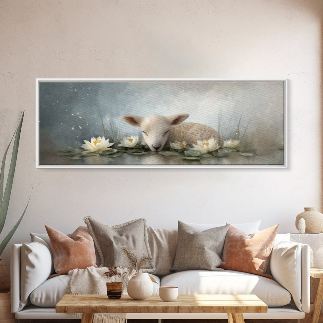 Lamb Of Peace – Framed Canvas Print – Christian Art Prints – Christian Art Work – Minimalist Christian Art – Panoramic Wall Art – Christian