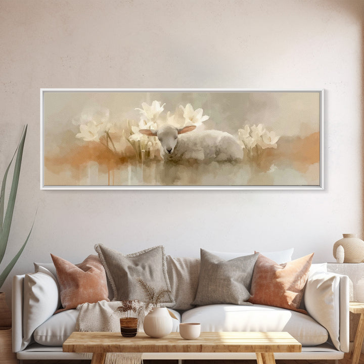 Lily Field Calm – Framed Canvas Print – Christian Art – Subtle Christian Paintings – Christian Art Canvas – Panoramic Print – Christian Wal