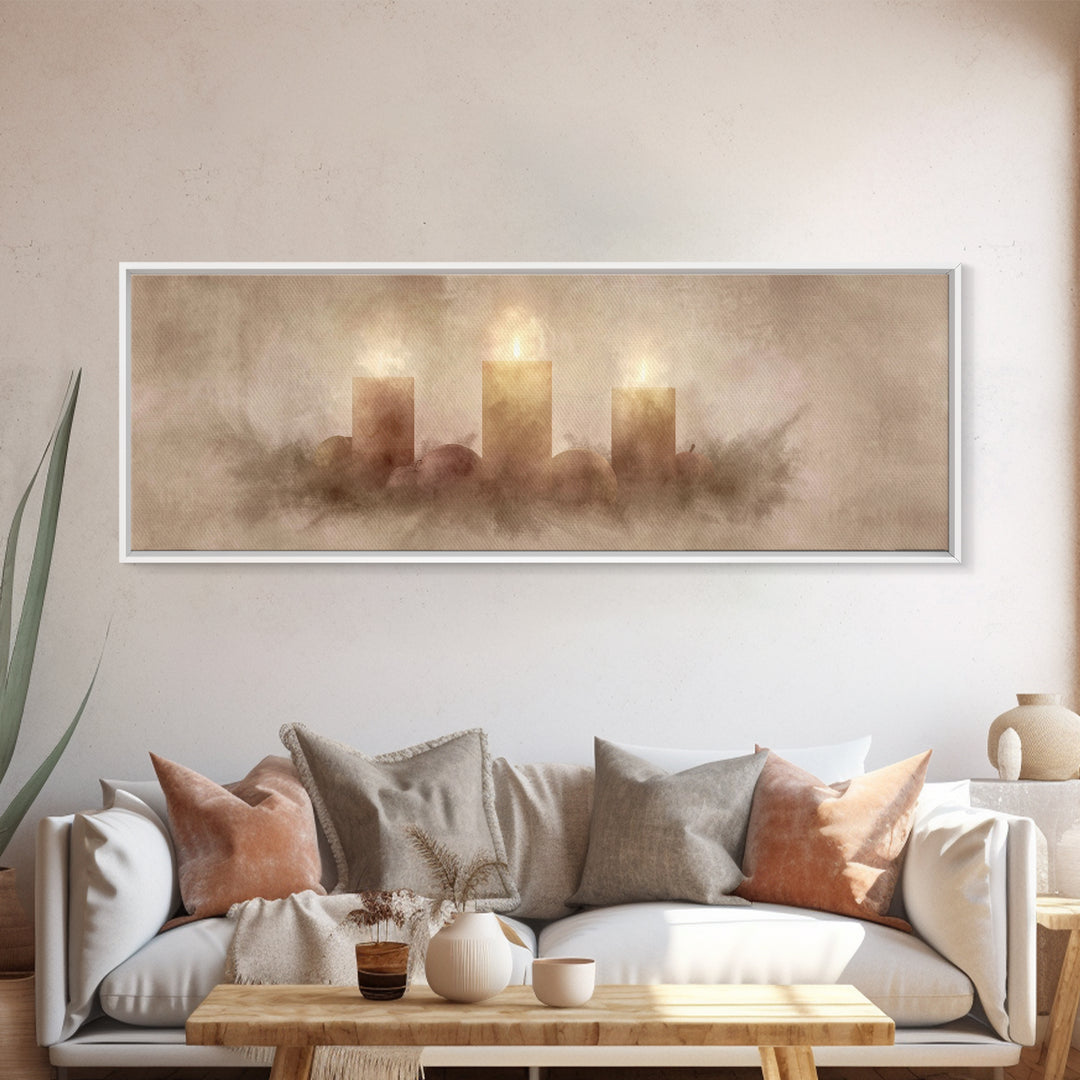 Radiant Advent Glow | Framed Canvas Print | Christian Christmas Art | Christian Wall Art | Christmas Canvas Wall Art | Panoramic Wall Art |