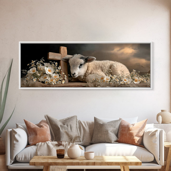 Cross Of Mercy | Framed Canvas Print | Christian Wall Art | Panoramic Print | Christian Art Work | Christmas Wall Art | Modern Christian Ar