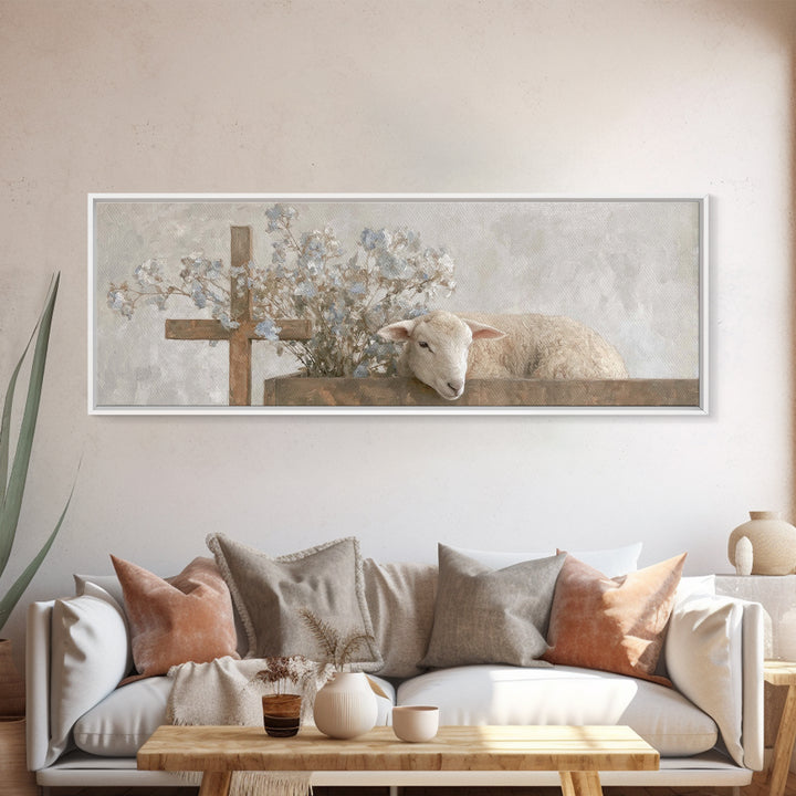 Hopeful Pasture Light – Framed Canvas Print – Christian Art – Panoramic Painting – Christian Art Prints – Christmas Art Work – Christian De