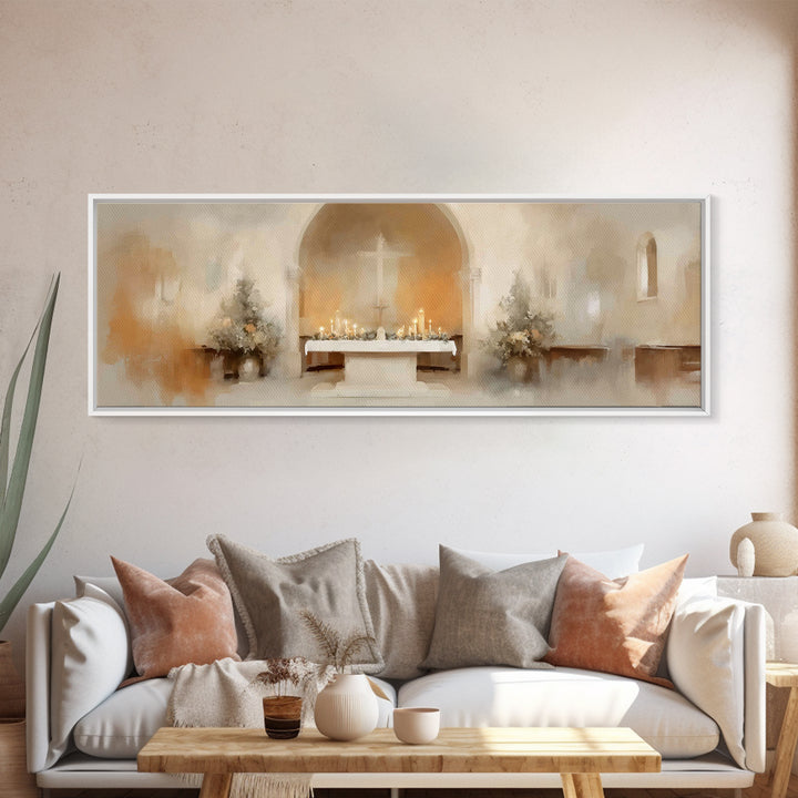 Holy Sanctuary Calm – Framed Canvas Print – Christian Art – Christian Wall Art – Panoramic Painting – Christmas Art – Christian Art Canvas