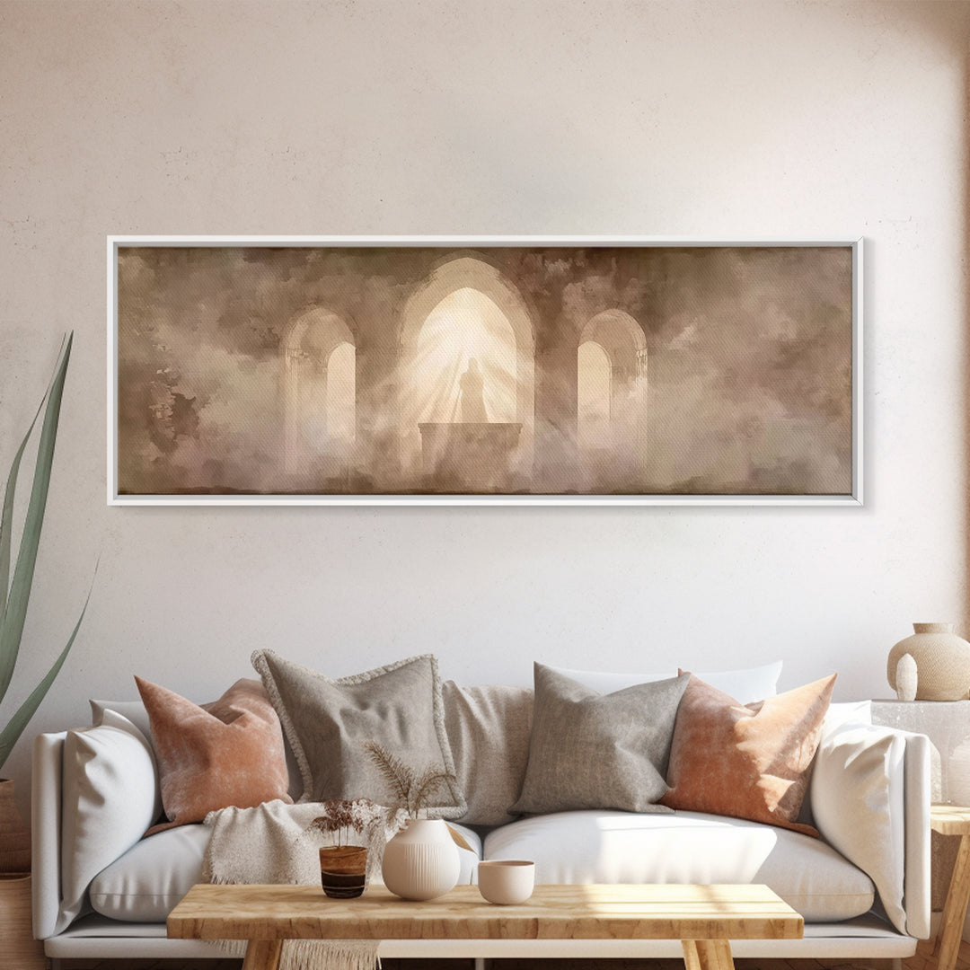 Sanctuary Light | Framed Canvas Print | Christian Wall Art | Christian Art Canvas | Jesus Painting | Panoramic Print | Christian Art
