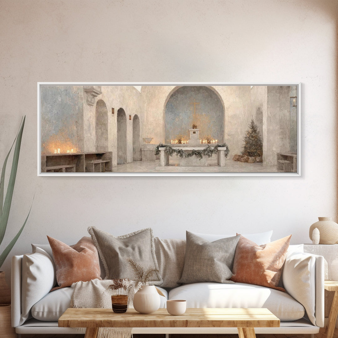 Cathedral Evening Grace – Framed Canvas Print – Christian Christmas Art – Christian Art – Christmas Canvas Wall Art – Panoramic Wall Art –