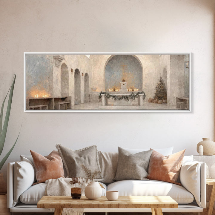 Cathedral Evening Grace – Framed Canvas Print – Christian Christmas Art – Christian Art – Christmas Canvas Wall Art – Panoramic Wall Art –