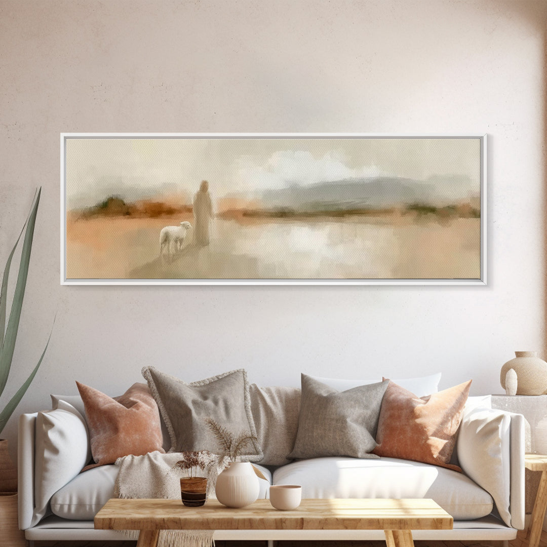 Shepherd’s Gentle Path | Framed Canvas Print | Panoramic Painting | Christian Art Canvas | Jesus Painting | Christian Wall Art | Christian