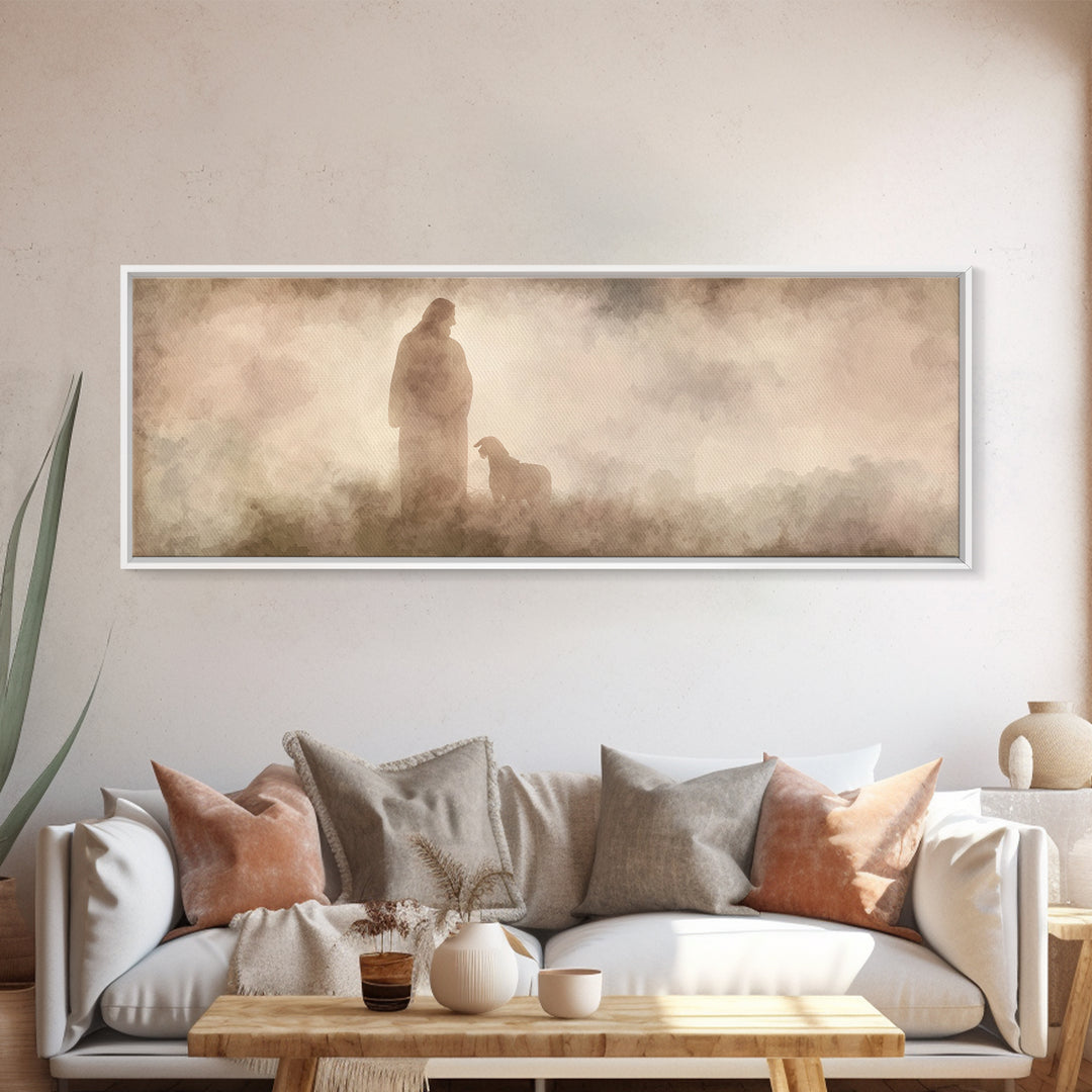 Hillside Shepherd Watch | Framed Canvas Print | Panoramic Print | Christian Art Canvas | Jesus Painting | Christian Wall Art | Christian Ar