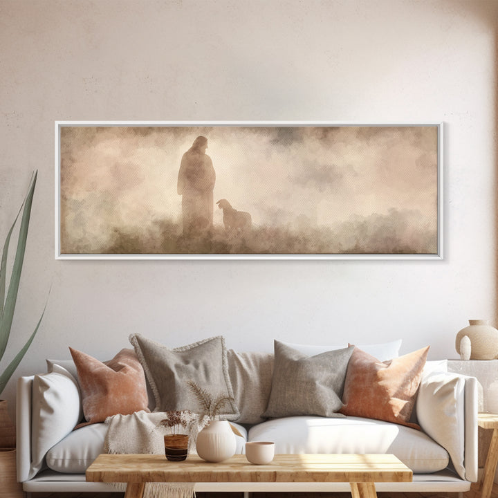 Hillside Shepherd Watch | Framed Canvas Print | Panoramic Print | Christian Art Canvas | Jesus Painting | Christian Wall Art | Christian Ar