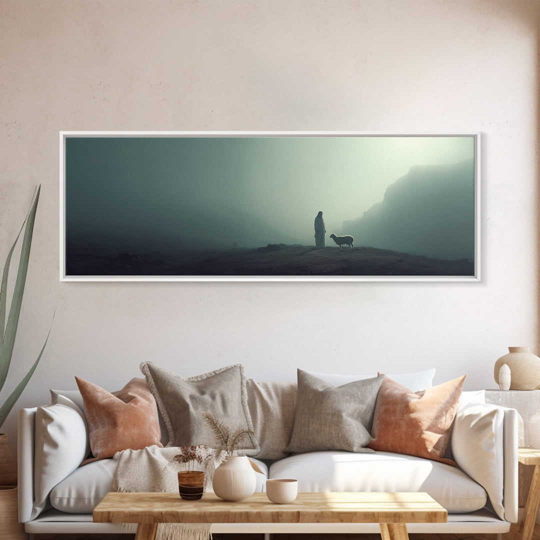 The Silent Shepherd – Framed Canvas Print – Christian Wall Art – Jesus Painting – Panoramic Art – Christian Christmas Art – Christian Decor