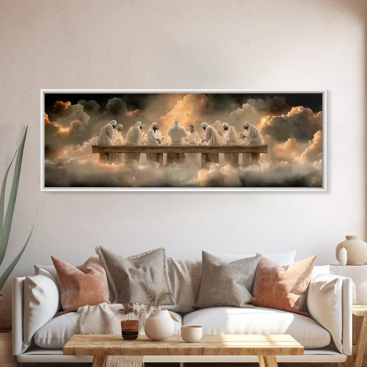 Cloudlit Supper, Framed Canvas Print, Christian Art, Christian Paintings, Panoramic Frame, Jesus Painting, Christmas Wall Art, Christian De