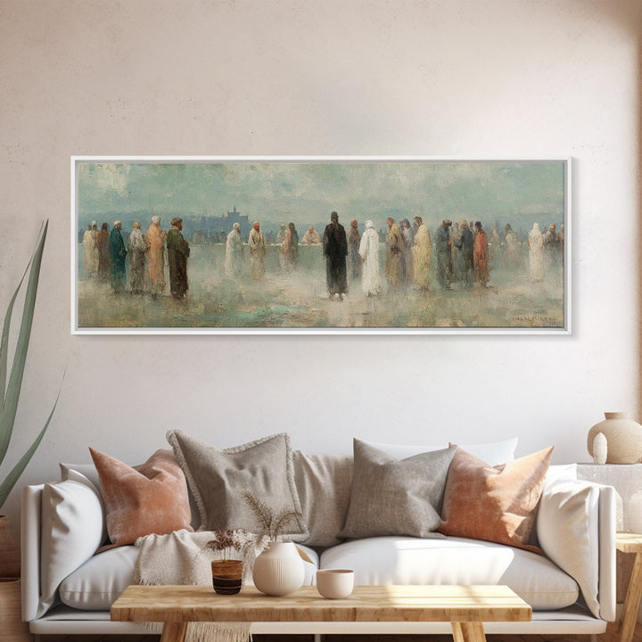 Gathered In Faith – Framed Canvas Print – Christian Art Print – Panoramic Painting – Christian Wall Art – Christmas Art Prints – Jesus Pain