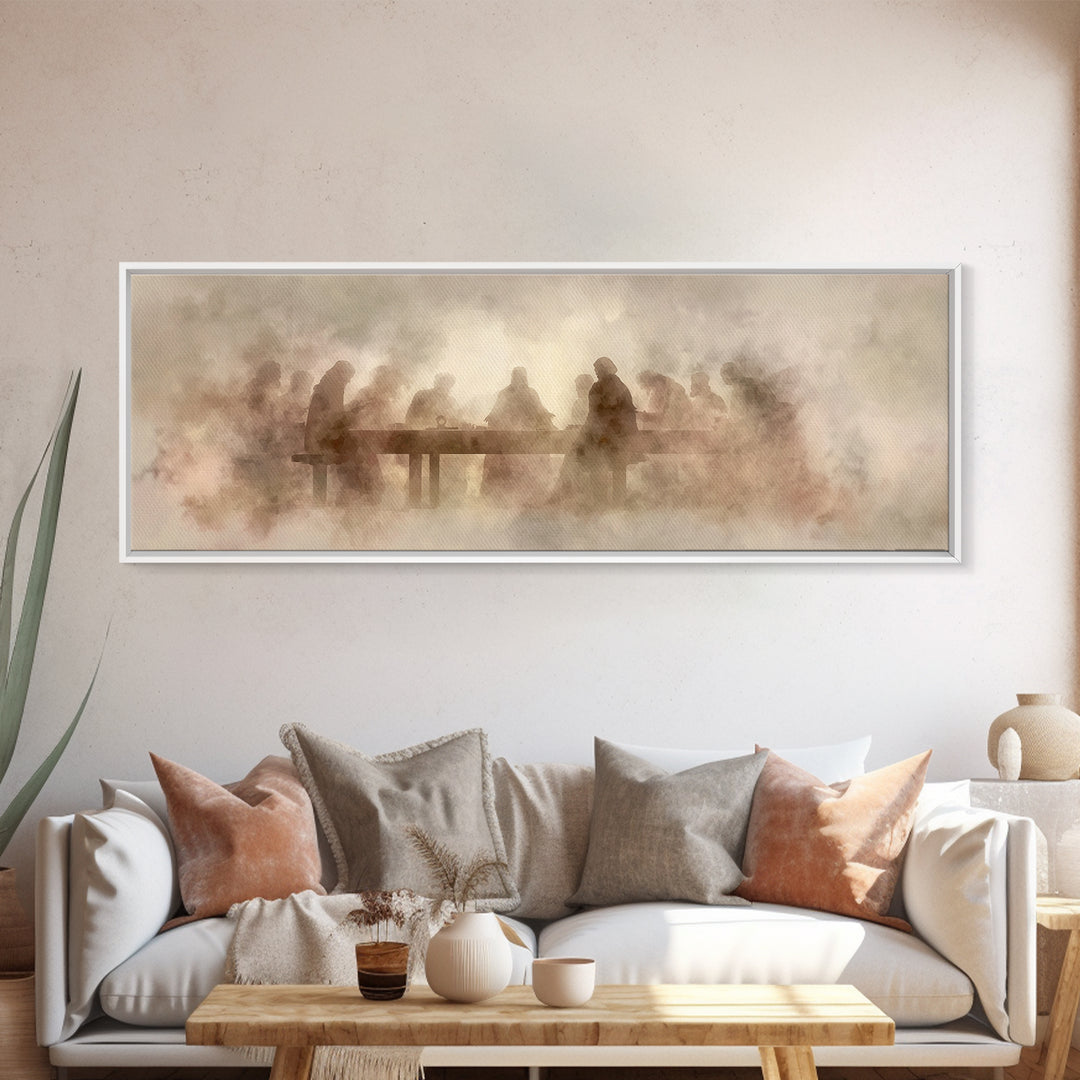Last Supper Mist | Framed Canvas Print | Christian Art | Panoramic Art | Christian Wall Art | Christmas Art | Jesus Canvas Art