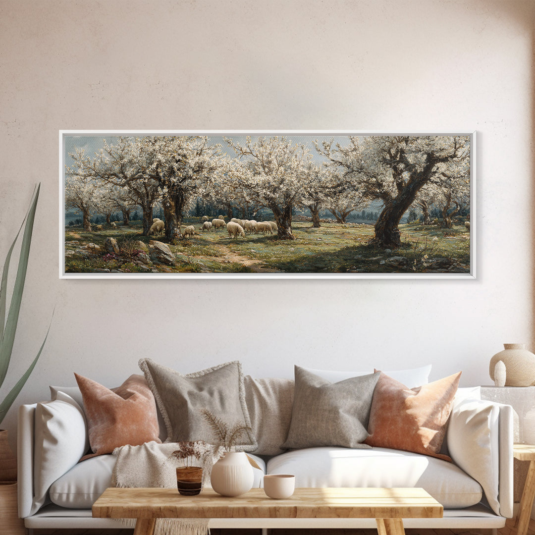 Redeemer Among Blossoms – Framed Canvas Print – Christian Art Canvas – Panoramic Frame – Jesus Painting – Christmas Wall Art – Christian Ar