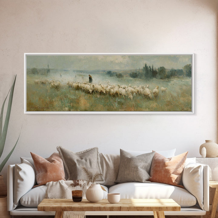 Shepherd’s Calm | Framed Canvas Print | Christian Art Canvas | Panoramic Wall Art | Jesus Painting | Christian Christmas Art | Christian De