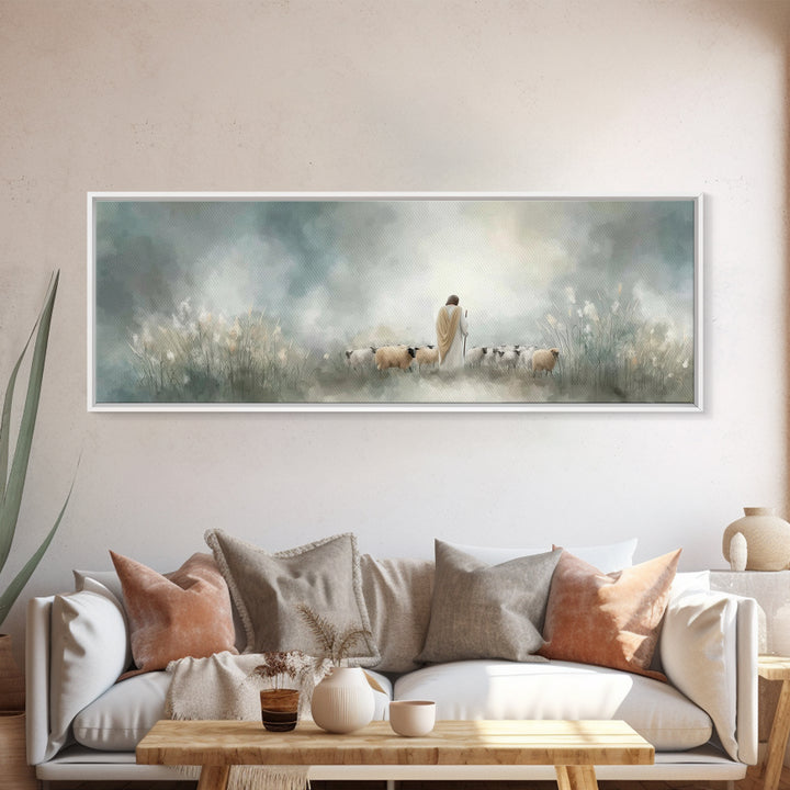 Heavenly Stillness, Framed Canvas Print, Christian Wall Art, Panoramic Frame, Jesus Art Print, Christian Christmas Art, Christian Decor