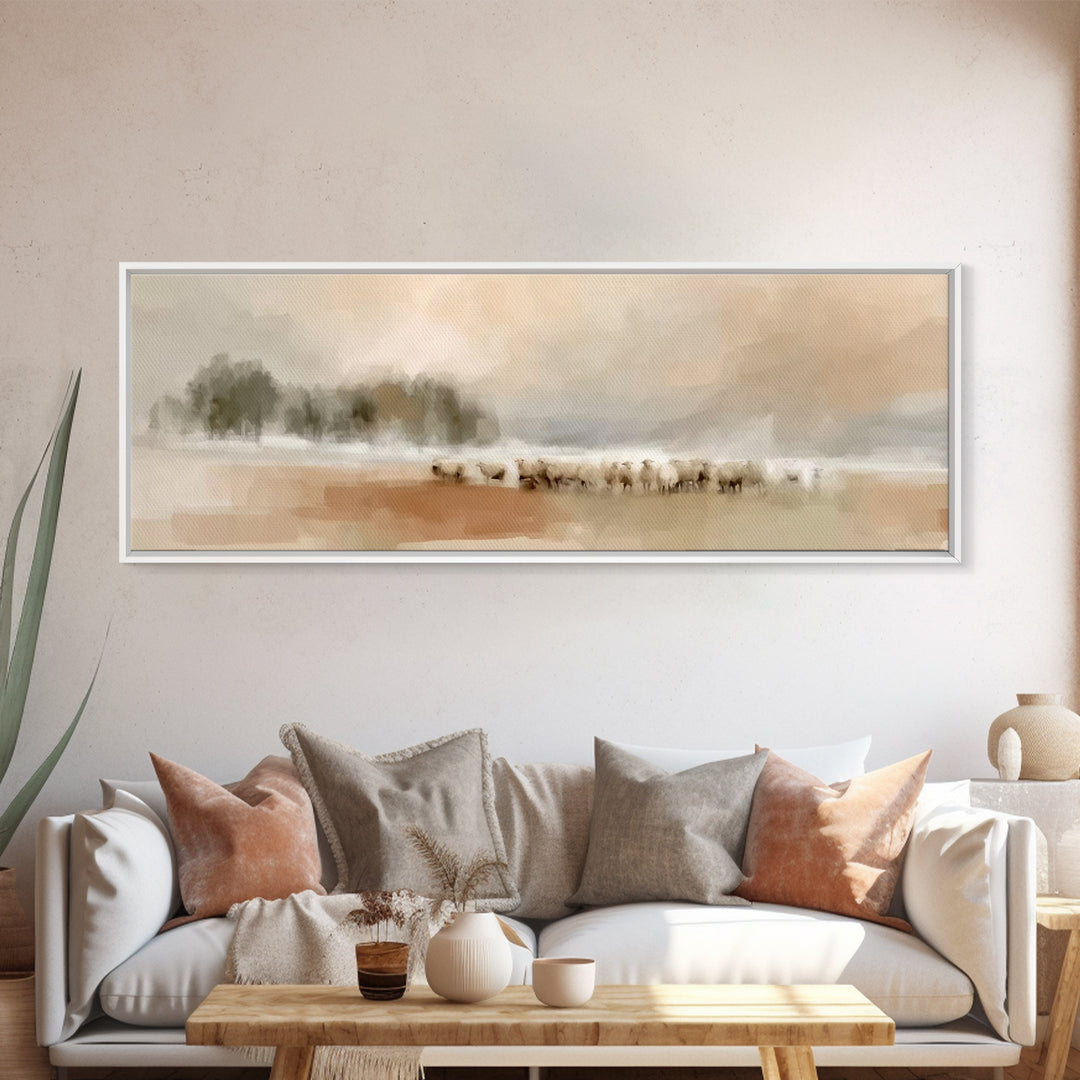 Misty Meadow Peace – Framed Canvas Print – Christian Art – Panoramic Wall Art – Jesus Painting – Christian Art Canvas – Christmas Art
