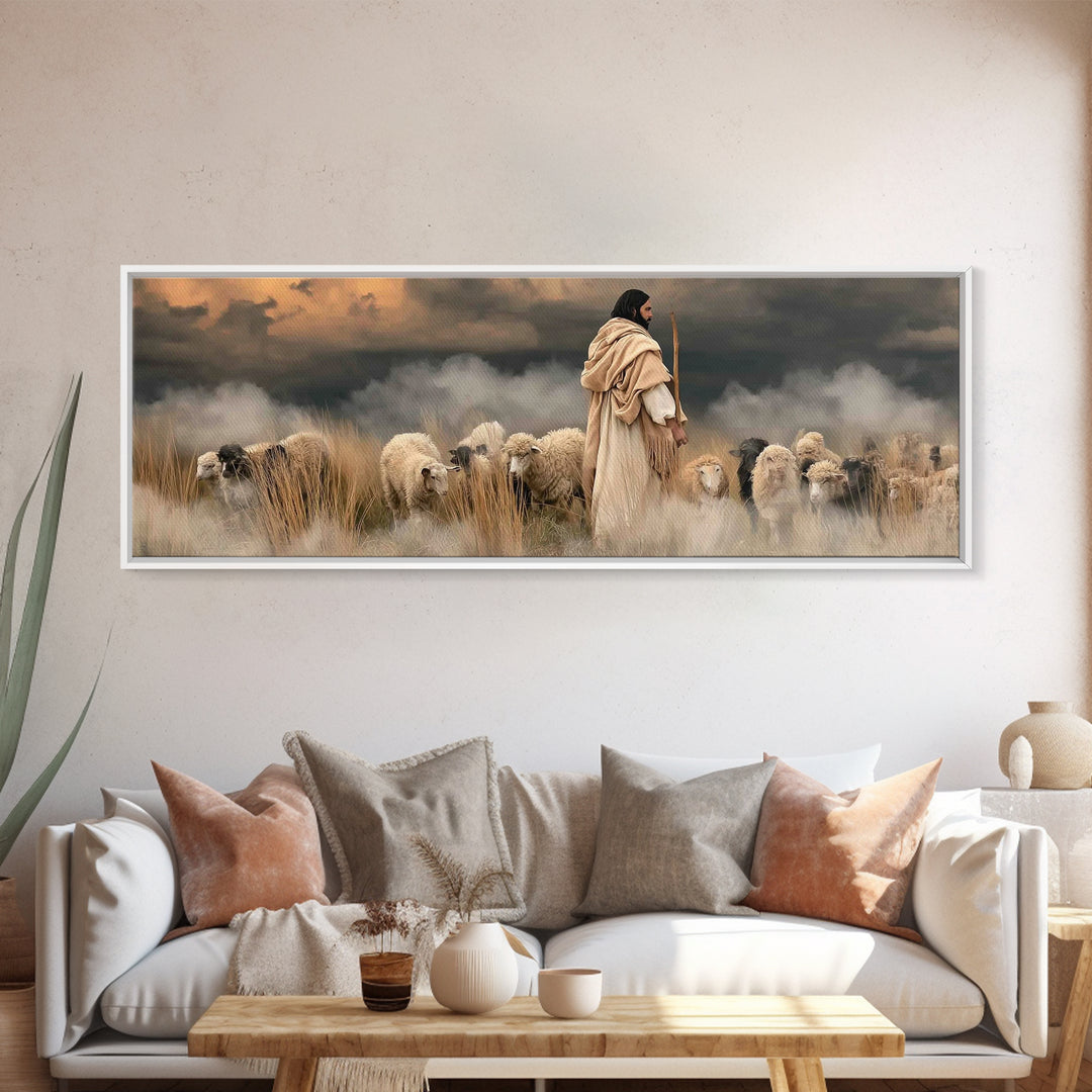 Shepherd’s Blessing – Framed Canvas Print – Christian Art Canvas – Panoramic Art – Jesus Painting – Christian Christmas Art – Christian Dec
