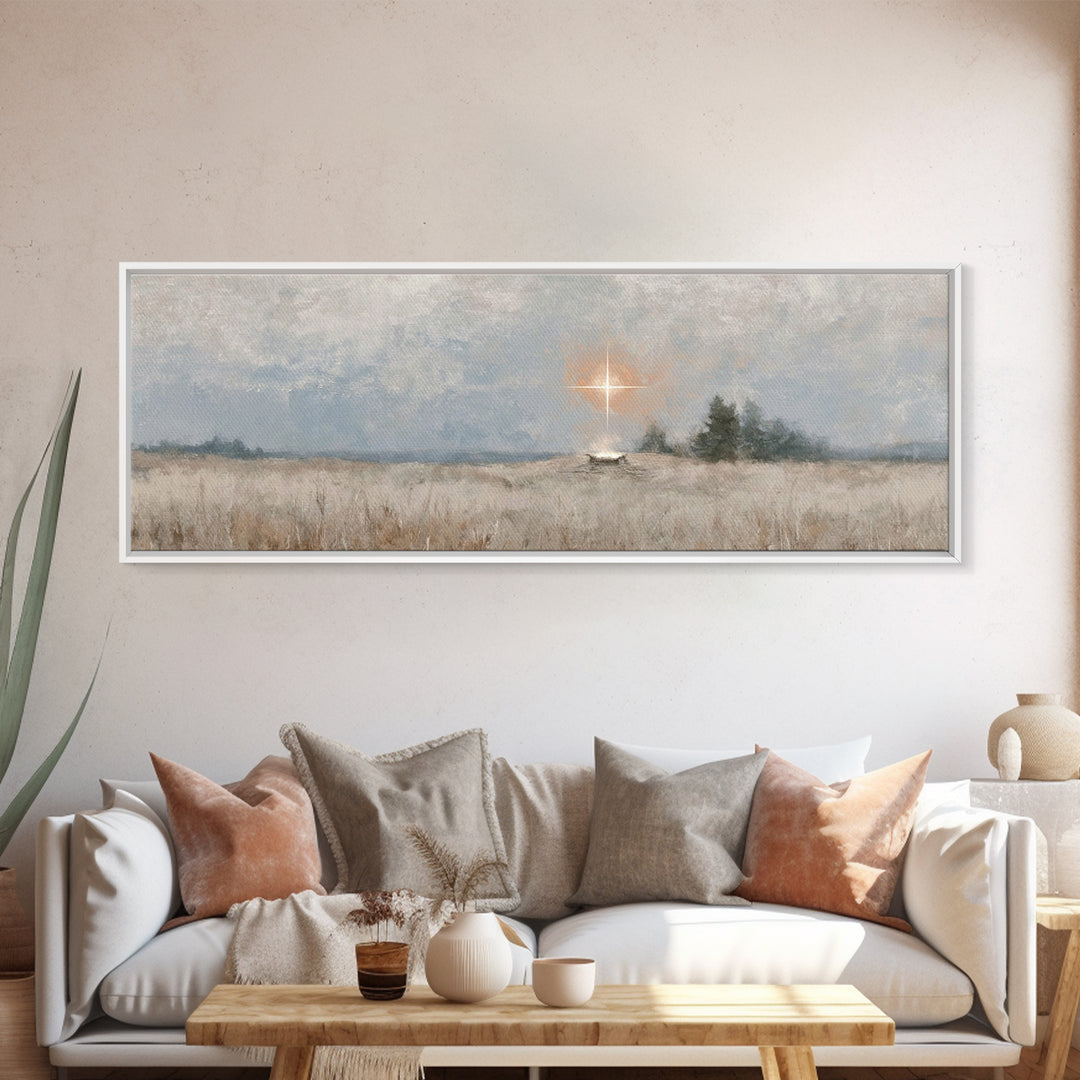 Holy Night Watch – Framed Canvas Print – Christian Christmas Art – Panoramic Painting – Christian Art Print – Christmas Wall Art – Christia