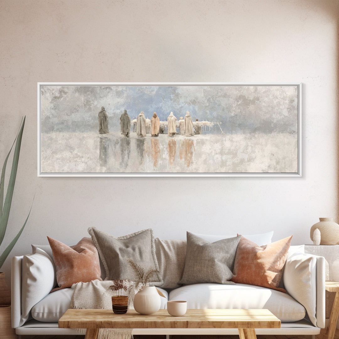 Welcoming Light | Framed Canvas Print | Christian Art Canvas | Panoramic Art | Framed Christmas Art | Christian Wall Art | Christmas Art