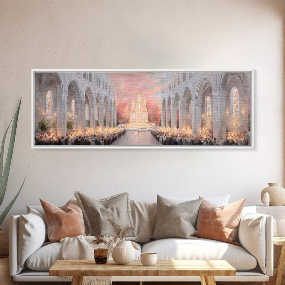 Dawn Of Worship | Framed Canvas Print | Christian Art Canvas | Panoramic Wall Art | Christmas Art Prints | Christian Christmas Art | Modern