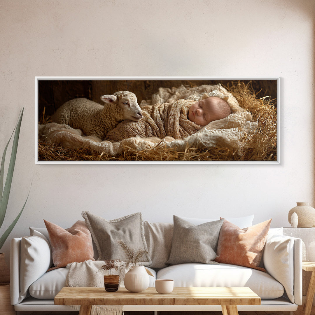 Soft Bethlehem Calm | Framed Canvas Print | Panoramic Painting | Christian Christmas Art | Christian Art Canvas | Christian Wall Art | Jesu