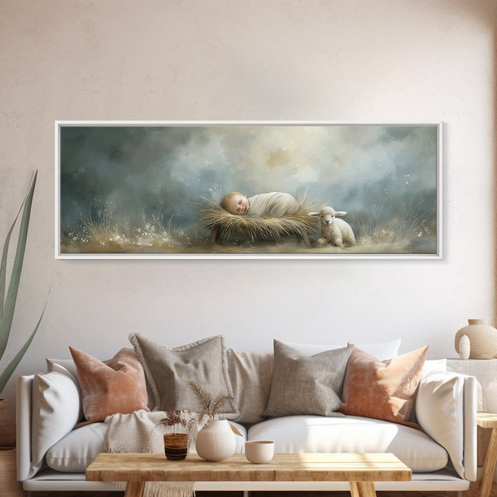 Holy Meadow Silence – Framed Canvas Print – Christian Wall Art – Christian Christmas Art – Panoramic Print – Jesus Painting – Christian Art