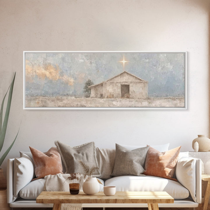 Guiding Star Haven, Framed Canvas Print, Christian Wall Art, Panoramic Art, Christian Art Canvas, Christmas Wall Art, Jesus Painting