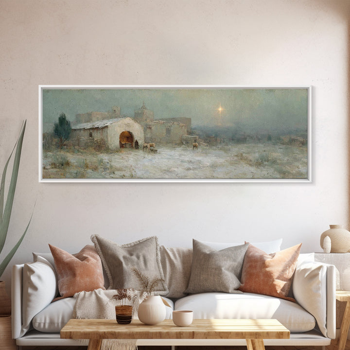 Shepherds At Twilight | Framed Canvas Print | Christian Art Canvas | Panoramic Wall Art | Christmas Wall Art | Christian Art | Jesus Painti