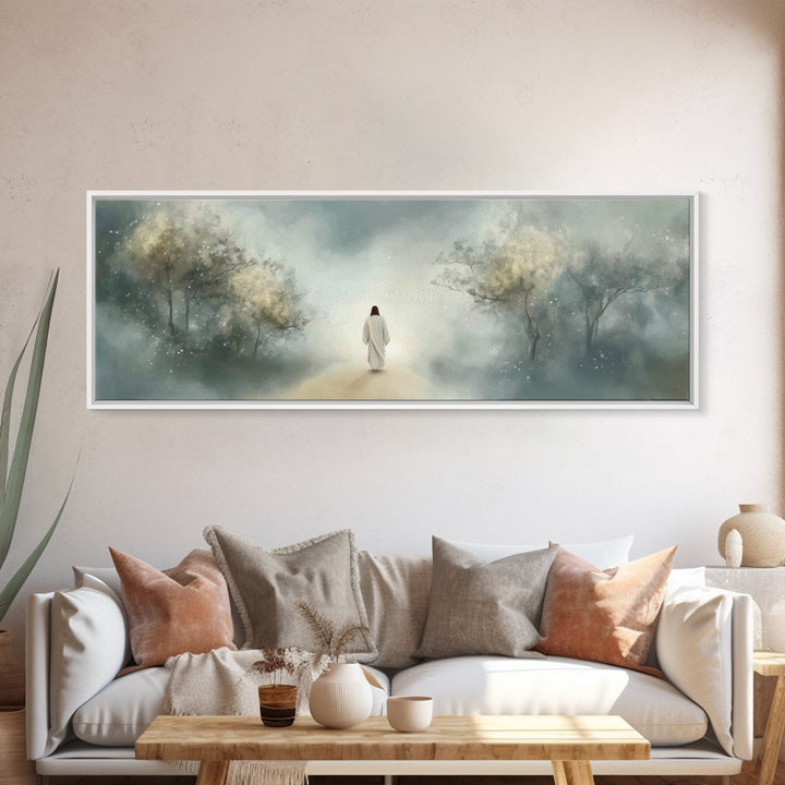 Path Of Gentle Light – Framed Canvas Print – Panoramic Art – Christian Wall Art – Jesus Painting – Christian Art Canvas – Modern Christian