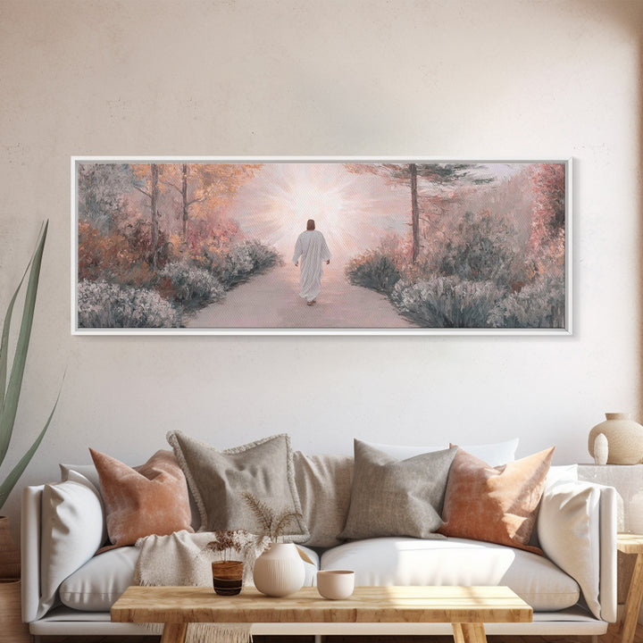 Garden Of His Peace | Framed Canvas Print | Panoramic Wall Art | Christian Art | Jesus Painting | Christian Art Canvas | Subtle Christian A