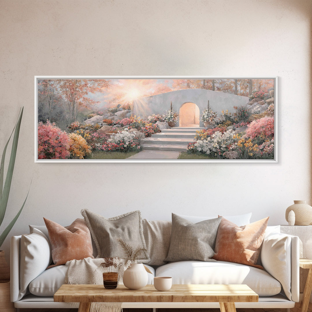 Sacred Forest Journey | Framed Canvas Print | Panoramic Frame | Christian Art | Jesus Painting | Christian Art Canvas | Moody Christian Art