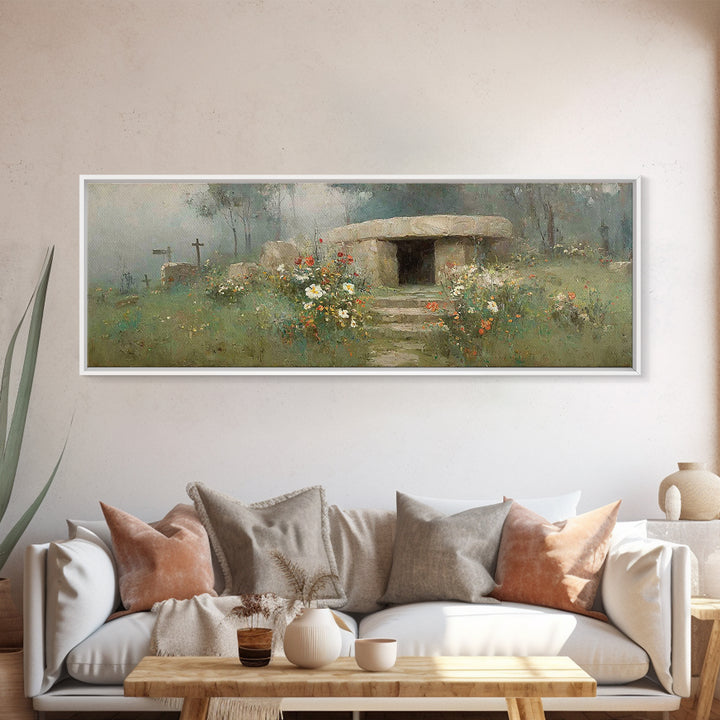 Hope Beyond The Stone – Framed Canvas Print – Panoramic Painting – Christian Art Canvas – Christian Wall Art – Resurrection Art – Christian