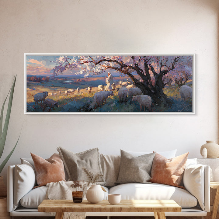 The Shepherd’s Quiet – Framed Canvas Print – Jesus Painting – Christian Wall Art – Panoramic Art – Christian Christmas Art – Christian Art