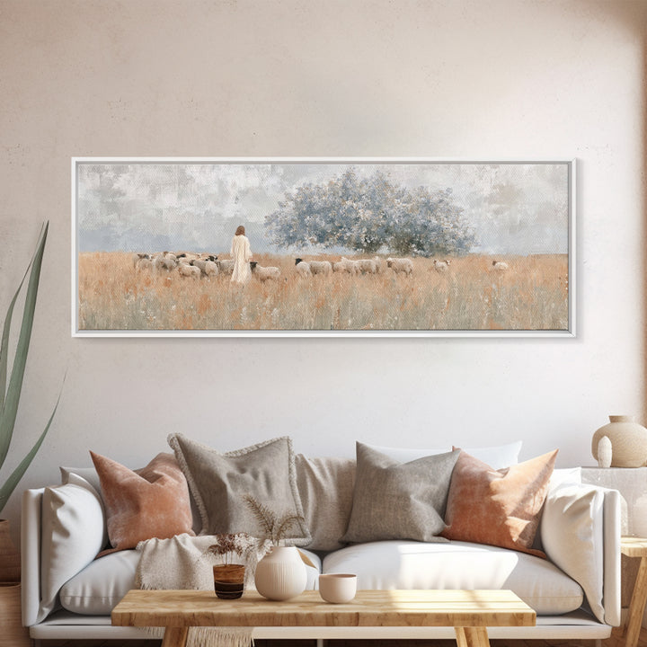 Fields Of Mercy, Framed Canvas Print, Christian Wall Art, Jesus Painting, Panoramic Wall Art, Christian Christmas Art, Christian Art Canvas