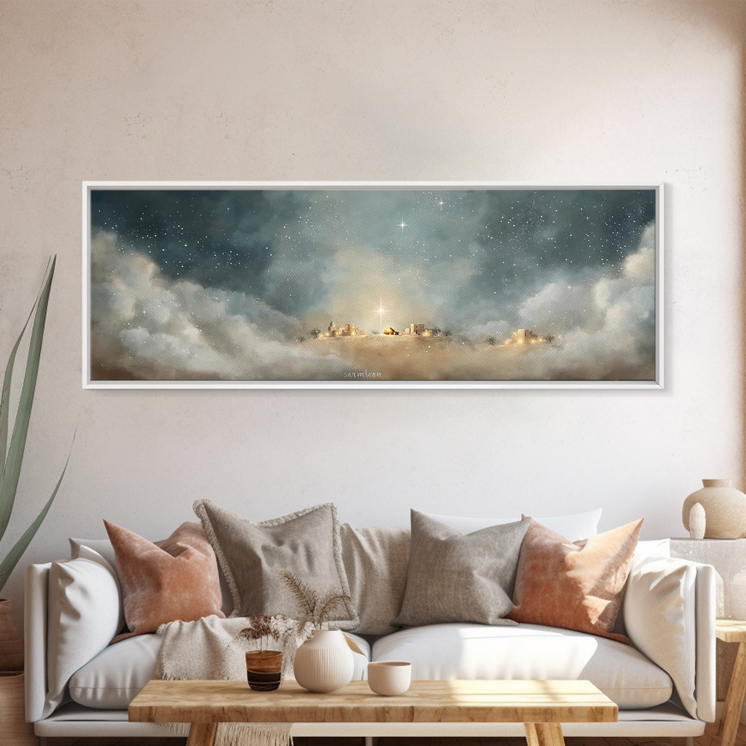 Silent Church Light – Framed Canvas Print – Panoramic Wall Art – Christian Art – Christian Christmas Art – Christian Art Canvas – Christmas