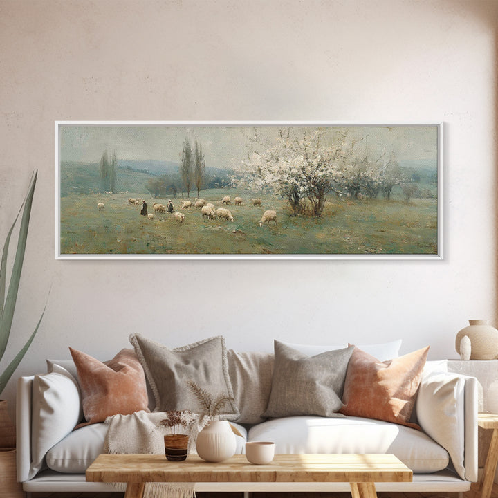 Pasture Of Grace – Framed Canvas Print – Panoramic Art – Christian Wall Art – Christian Art Canvas – Jesus Painting – Christian Christmas A