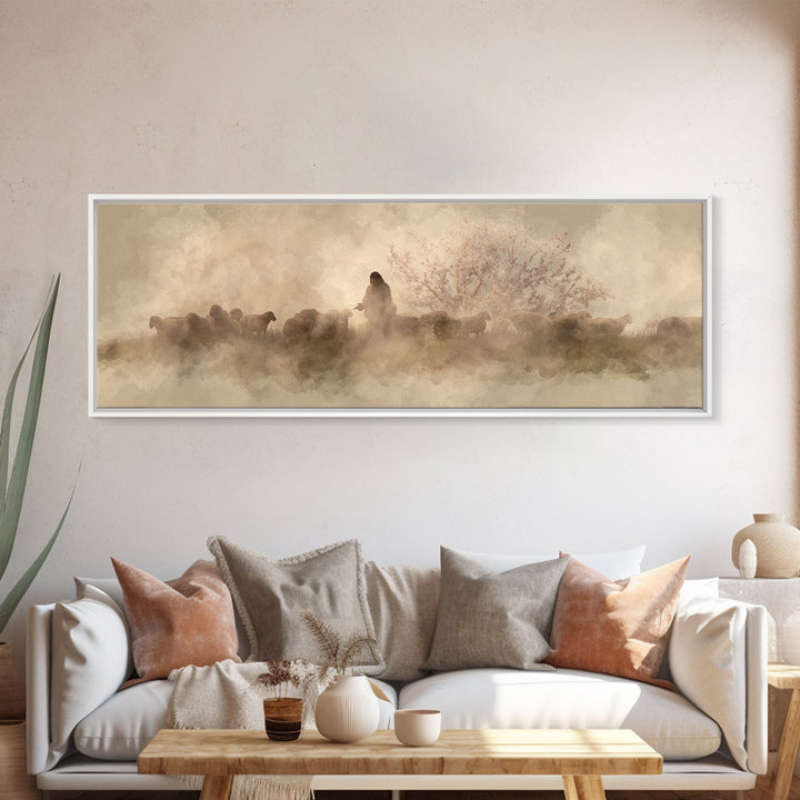 Mist Of Mercy | Framed Canvas Print | Panoramic Painting | Christian Wall Art | Christian Art Canvas | Christian Christmas Art | Jesus Pain