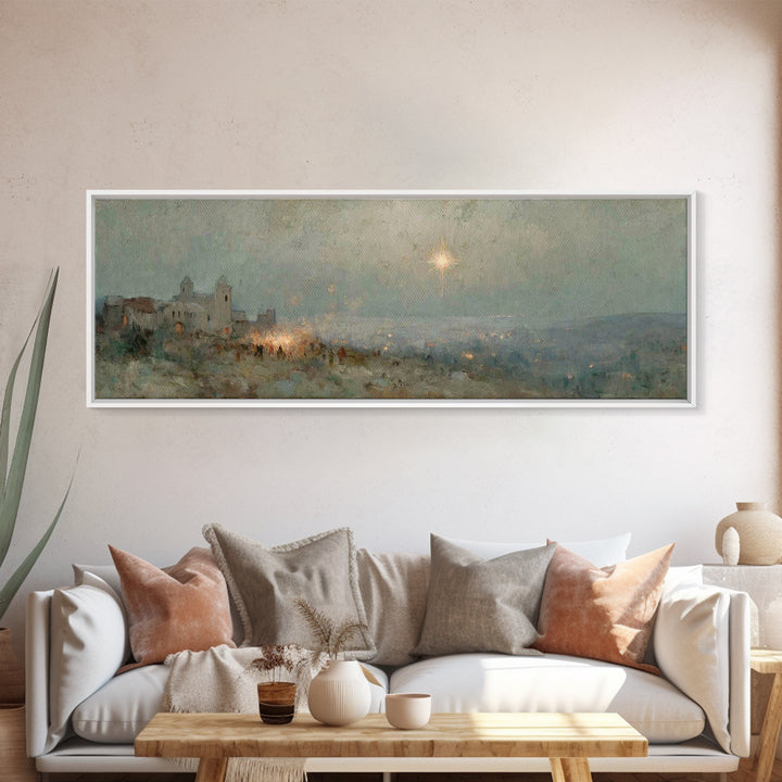 Bethlehem Night Sky | Framed Canvas Print | Christmas Art | Panoramic Painting | Christian Wall Art | Christian Art Canvas | Christian Chri