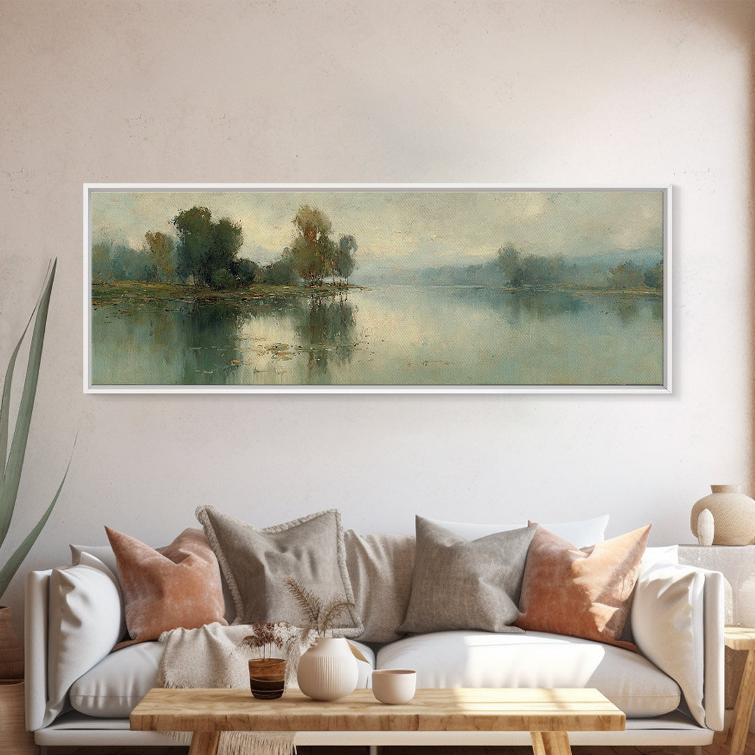 Riverland Peace Horizon | Framed Canvas Print | Christian Art Canvas | Panoramic Wall Art | Christian Painting | Christian Decor | Christma