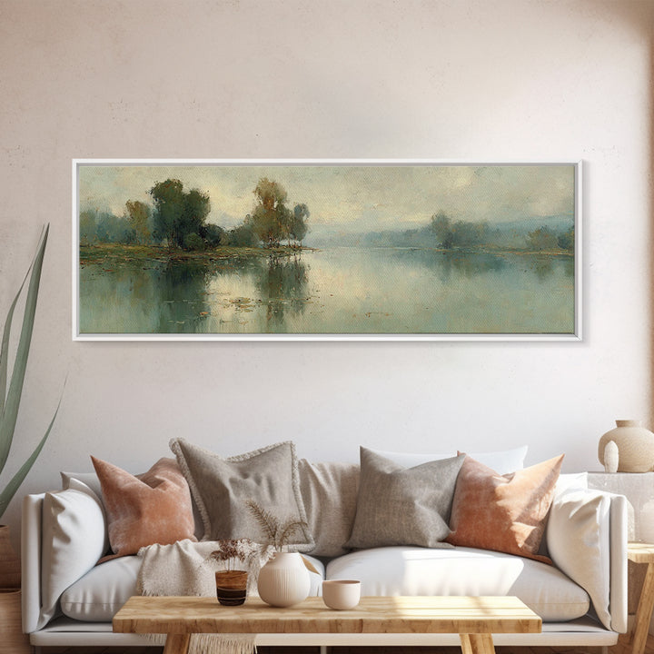 Riverland Peace Horizon | Framed Canvas Print | Christian Art Canvas | Panoramic Wall Art | Christian Painting | Christian Decor | Christma