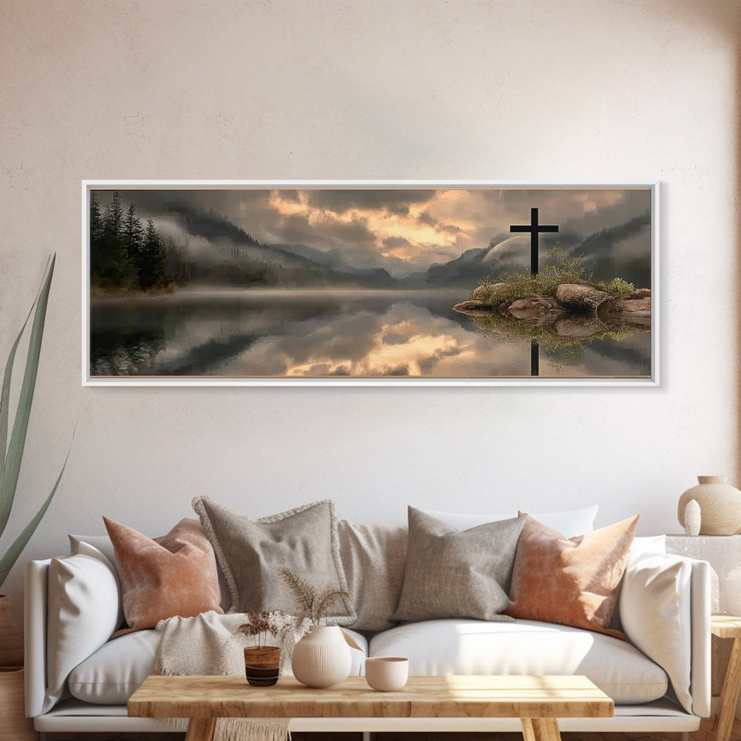 Dawn Of Mercy, Framed Canvas Print, Christian Wall Art, Panoramic Print, Christian Art Canvas, Jesus Painting, Christian Christmas Art